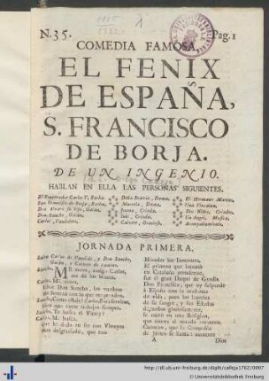 Comedia Famosa: El Fenix De España, S. Francisco De Borja.