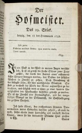 Das 29. Stück. Leipzig, den 18 des Heumonats 1752.