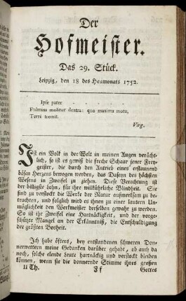 Das 29. Stück. Leipzig, den 18 des Heumonats 1752.