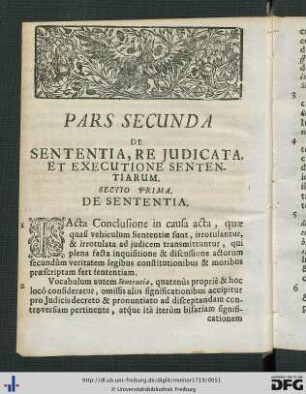 Pars Secunda. De Sententia, Re Judicata Et Executione Sententiarum.
