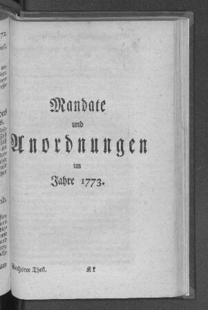Mandate und Anordnungen im Jahre 1773.