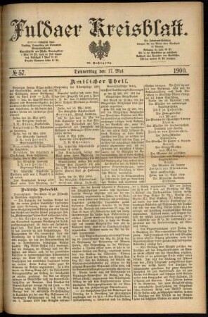 Erste Ausgabe vom Donnerstag, den 17. Mai 1900.