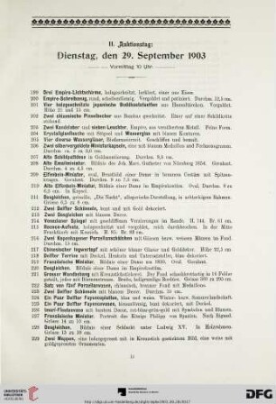 II. Auktionstag: Dienstag, den 29. September 1903. Vormittag 10 Uhr (Nr. 199-406)