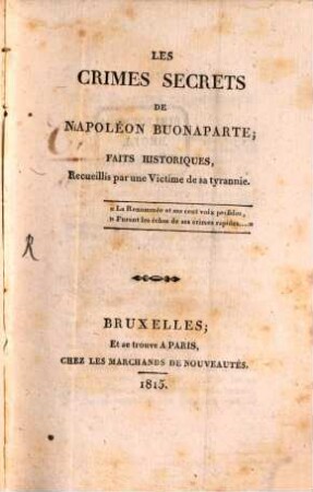 Crimes secrets de Napoleon Bouonaparte