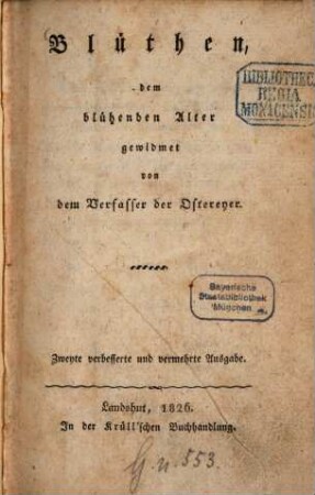 Blüthen, dem blühenden Alter gewidmet