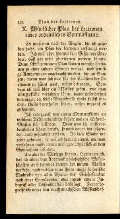 X. Würklicher Plan der Lectionen eines ordentlichen Gymnasiums
