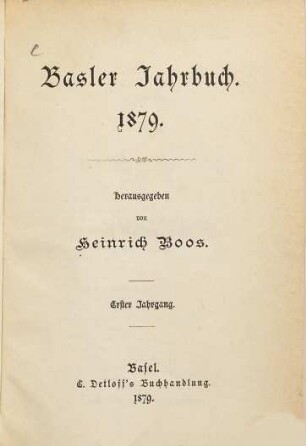 Basler Jahrbuch. 1879 = Jg. 1