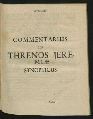 Commentarius In Threnos Jeremiae Synopticus.