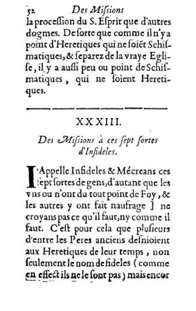 XXXIII. Des Missions à ces sept sortes d'Infideles