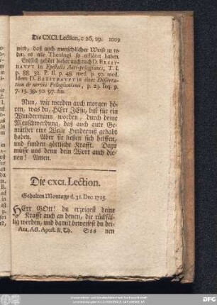 Die CXCI. Lection. Gehalten Montags d. 31. Dec. 1725.