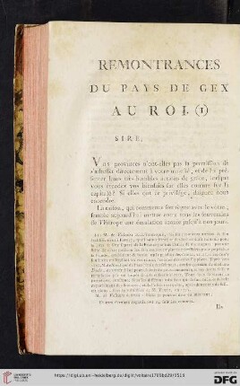 Remontrances du pays de gex au roi