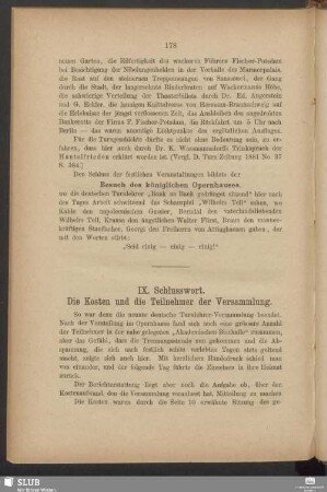 IX. Schlusswort. Die Kosten und die Teilnehmer der Versammlung