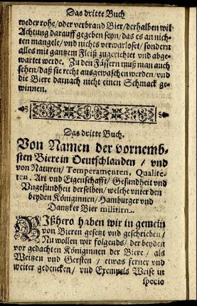 Von Namen der vornembsten Biere in Deutschlanden / und von Naturen/ Temperamenten, Qualiteten, Art und Eigenschafft/ Gesundheit und Ungesundheit derselben/ welche unter den ...