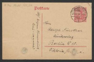 Postkarte an Otto Fürstner : 22.10.1918