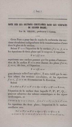 Note sur les sections circulaires dans le surfaces du second degré.