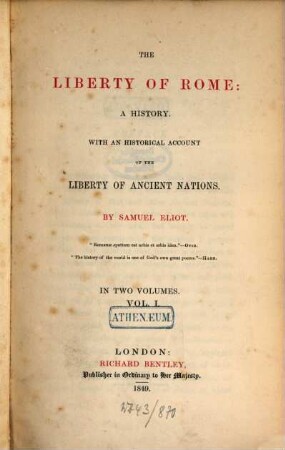 The liberty of Rome : a history ; with an historical account of the liberty of ancient nations, 1