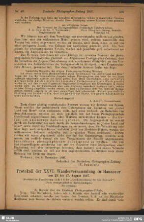 Protokoll der XXVI. Wanderversammlung in Hannover