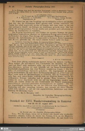 Protokoll der XXVI. Wanderversammlung in Hannover