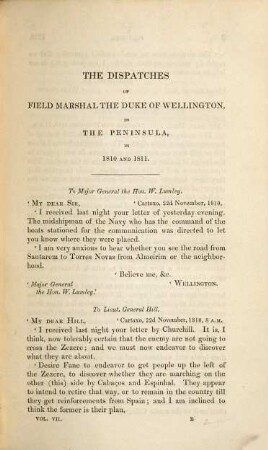 The dispatches of Field Marshal the Duke of Wellington, K. G. during his various campaigns in India, Denmark, Portugal, Spain, the Low Countries and France from 1799 to 1818. 7