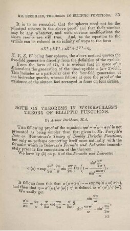 Note on theorems in Weierstrass's theory of elliptic functions.