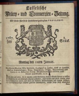 2. Stueck, Montag den 12ten Januar 1767