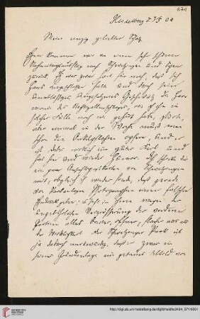 Heid. Hs. 3484,671: Brief von Eberhard Gothein an Marie Luise Gothein