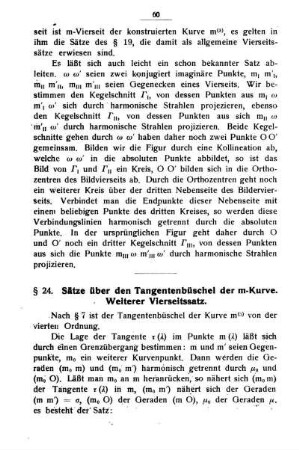 § 24. Sätze über den Tangentenbüschel der m-Kurve. Weiterer Vierseitssatz.