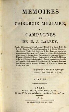 Mémoires de chirurgie militaire, et campagnes. 3