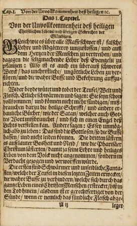 Cap. I. Von der Unvollkommenheit deß heiligen Christlichen Lebens, ...