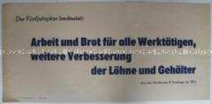 Maueranschlag mit Zitat über den Fünfjahrplan aus dem Manifest des III. Parteitages der SED