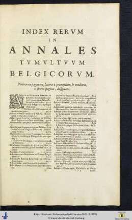 Index Rerum In Annales Tumultuum Belgicorum.