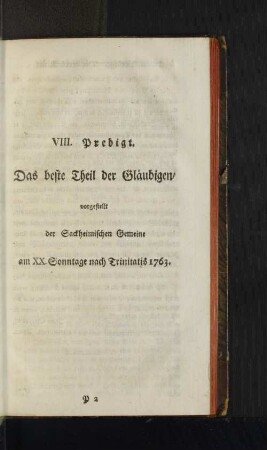 VIII. Predigt. Das beste Theil der Gläubigen/ ...