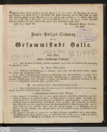Feuer-Polizei-Ordnung für die Gesammtstadt Halle