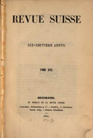 Revue suisse. 17. 1854