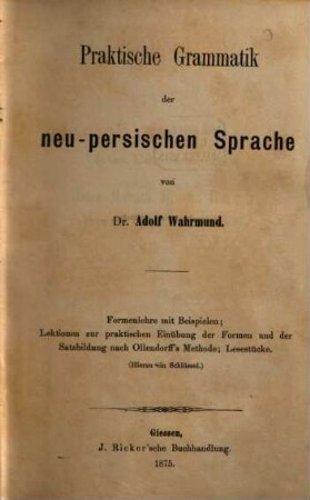 Praktisches Handbuch der neu-arabischen Sprache. I