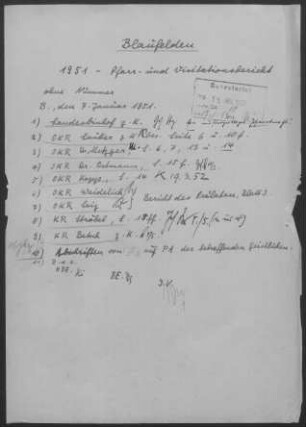 Blaufelden: Visitationsbericht mit Pfarrbericht 1951