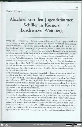 Abschied von den Jugendträumen Schiller in Körners Loschwitzer Weinberg