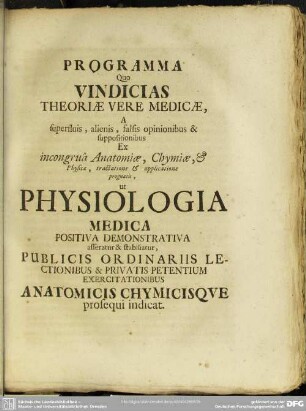 Programma Quo Vindicias Theoriae Vere Medicae, ...