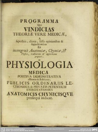 Programma Quo Vindicias Theoriae Vere Medicae, ...