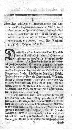Mémoires critiques et historiques sur plusieurs points d'antiquités militaires. P.1-4.
