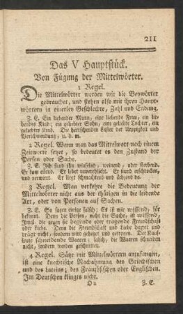 Das V Hauptstück. Von Fügung der Mittelwörter.