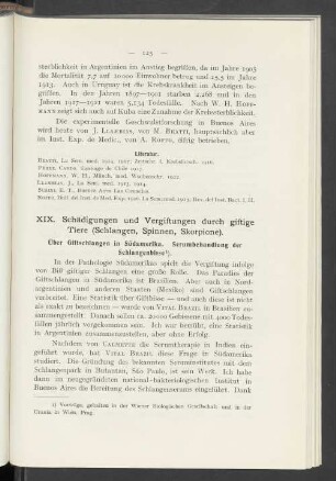 XIX. Schädigungen und Vergiftungen durch giftige Tiere (Schlagen, Spinnen, Skorpione)