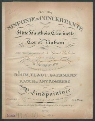 Seconde Sinfonie=Concertante pour Flûte, Hautbois, Clarinette, Cor et Basson avec accompagnement de Grand Orchestre : Oeuvre 44.