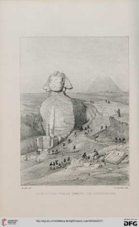 Plate: View of the sphinx during the excavations