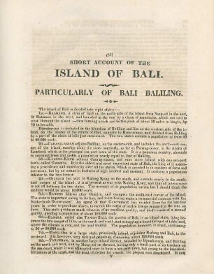 Short account of the Island of Bali. Particularly of Bali baliling