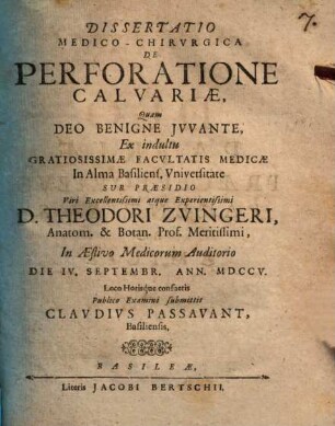 Diss. med. chir. de perforatione calvariae