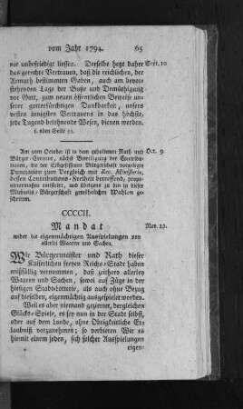 CCCCII. Mandat wider die eigenmächtigen Ausspielungen von allerlei Baaren und Sachen.