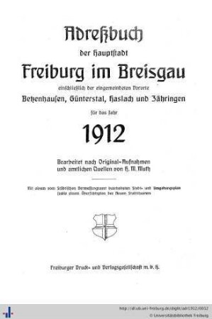 Adreßbuch der Hauptstadt Freiburg im Breisgau : für das Jahr 1912