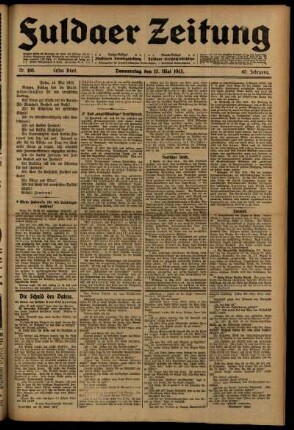 Erste Ausgabe vom Donnerstag, den 15. Mai 1913.