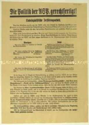 Flugblatt der Alten Sozialdemokratischen Partei Deutschlands gegen die SPD und Aufruf zum Beitritt